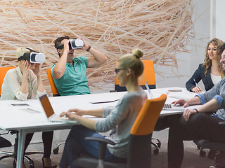 Image showing startup business team using virtual reality headset