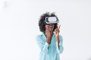 Image showing black girl using VR headset glasses of virtual reality