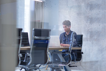 Image showing businessman working using a laptop in startup office