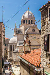 Image showing Croatia, city of Sibenik, panoramic view of the old town center and cathedral of St James, most important architectural monument of the Renaissance era in Croatia, UNESCO World Heritage