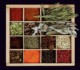 Image showing Spice Spices in Wooden Box