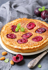 Image showing Plum pie with almond cream.