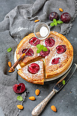 Image showing Homemade plum cake with almond frangipane.