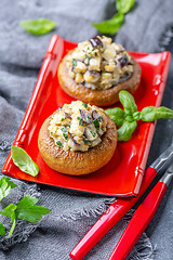 Image showing Baked stuffed mushroom caps.