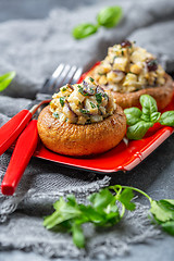 Image showing Baked mushrooms with vegetable stuffing.