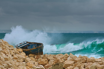 Image showing Boat on the Stony Shore