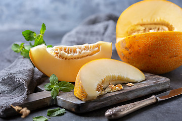 Image showing Ripe melon chopped into pieces.