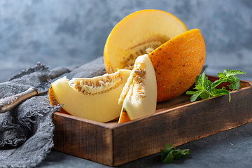 Image showing Slices of ripe yellow melon.