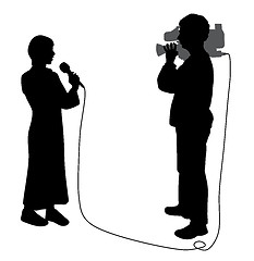 Image showing Journalist news reporter woman and cameraman making reportage