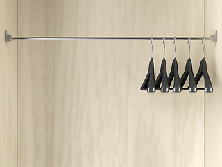 Image showing Empty hangers in the wardrobe