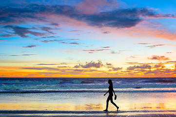 Image showing Walking  at sunset. Bali island