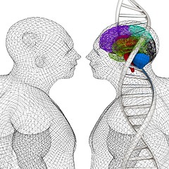 Image showing 3D medical background with human, brain and DNA strands. 3d rend