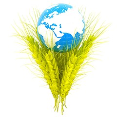 Image showing Yellow ears of wheat and Earth. Symbol that depicts prosperity, 