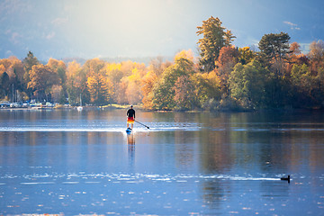 Image showing stand up paddling man at autumn the lake