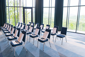 Image showing modern conference room interior before starting a business semin