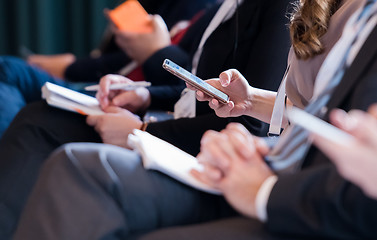 Image showing business people hands using smart phone