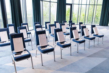 Image showing modern conference room interior before starting a business semin