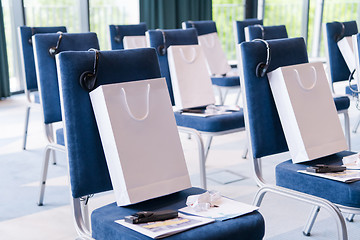 Image showing modern conference room interior before starting a business semin