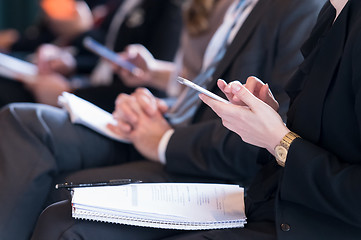 Image showing business people hands using smart phone