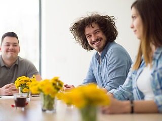 Image showing Startup Business Team At A Meeting at modern office building