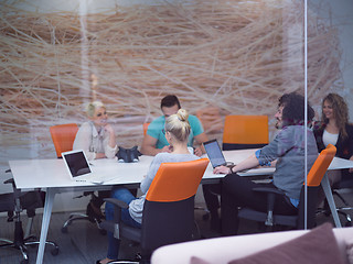 Image showing Startup Business Team At A Meeting at modern night office buildi