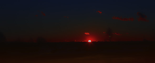 Image showing Dark Night Landscape With Glowing Red Sunset