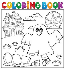 Image showing Coloring book boy in ghost costume 1