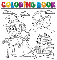 Image showing Coloring book witch with cat topic 2