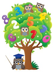 Image showing Tree with owls and numbers theme 1