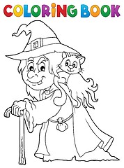 Image showing Coloring book witch with cat topic 1