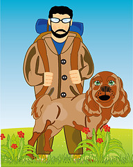 Image showing Vector illustration men traveler with dog spaniel