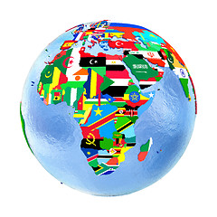 Image showing Africa on political globe with flags isolated on white