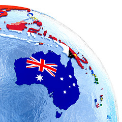 Image showing Australia on political globe with flags