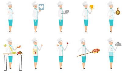 Image showing Senior caucasian chef vector illustrations set.