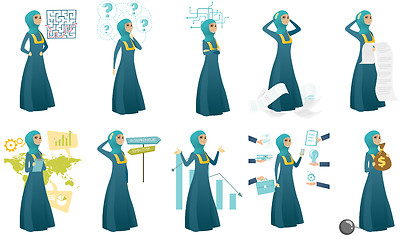 Image showing Muslim business woman vector illustrations set.