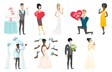 Image showing Bride and groom vector illustrations set.