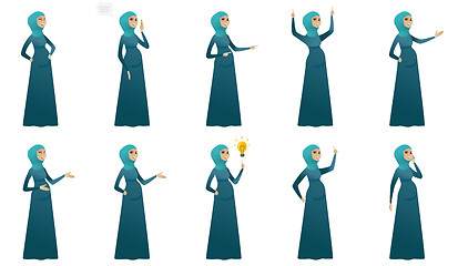 Image showing Muslim pregnant woman vector illustrations set.