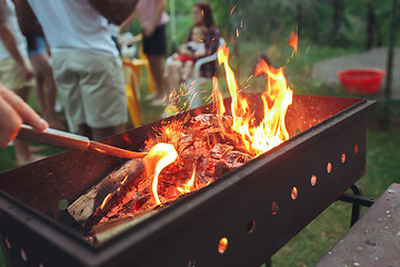 Image showing warm fireplace with lots of trees ready for barbecue