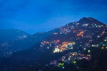 Image showing Night view of Shimla town, Himachal Pradesh, India