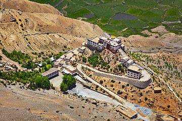 Image showing Aerial view of Ki Gompa monastery, Spiti Valley, Himachal Prades