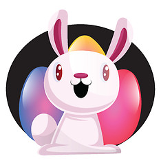 Image showing Bunny in front of colorful easter eggs illustration web vector o