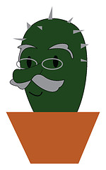 Image showing Clipart of an aged cactus plant potted in a earthen pot vector c