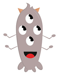 Image showing Beige four-eyed monster with four arms and horns smiling vector 