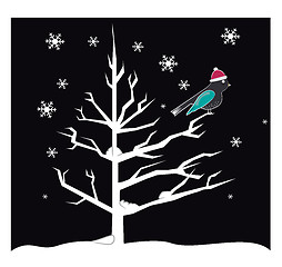 Image showing Bird during a snowy night vector or color illustration