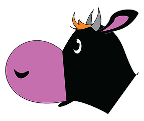 Image showing Side view of black cow vector illustration on white background.