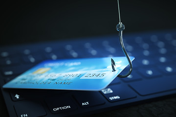 Image showing phishing credit card data with keyboard and hook symbol