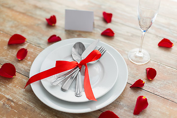 Image showing close up of table setting for valentines day