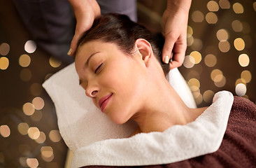 Image showing woman having head massage at spa