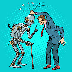 Image showing man versus old robot