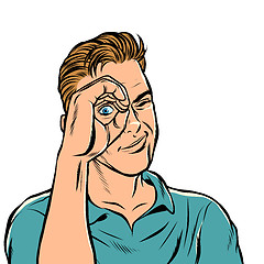 Image showing man look telescope hand